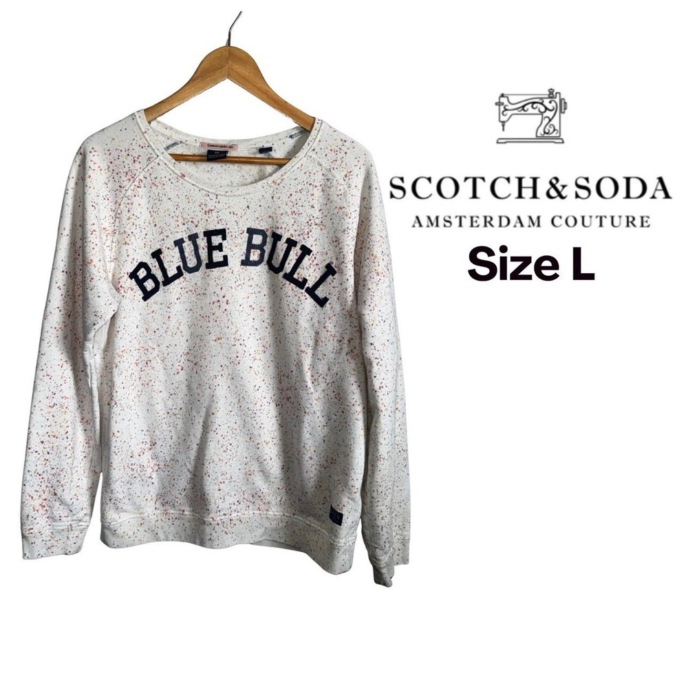 Scotch & Soda Amsterdams Blauw Blue Bull Speckled Sweatshirt Mens Large White